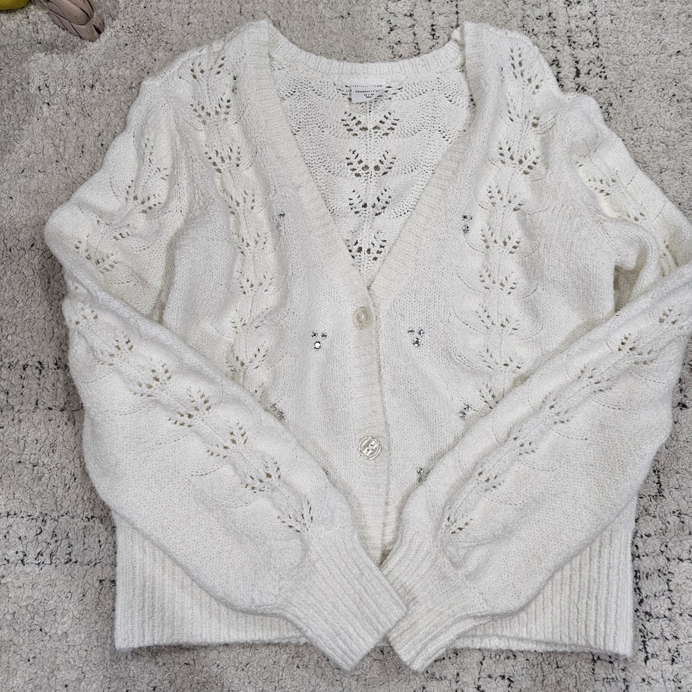 Abercrombie White Knit Cardigan With Embellishments